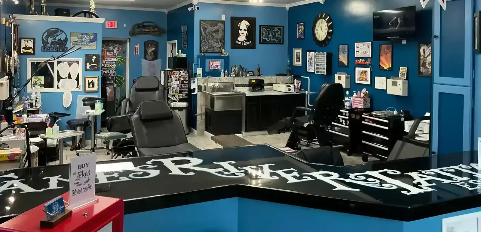 James River Tattoo in Carrollton, VA, offers custom tattoos and piercings in a clean, professional environment. Accredited by the Better Business Bureau